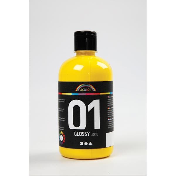 Akrylmaling A-Color 01 - blank, primærgul, 500 ml
