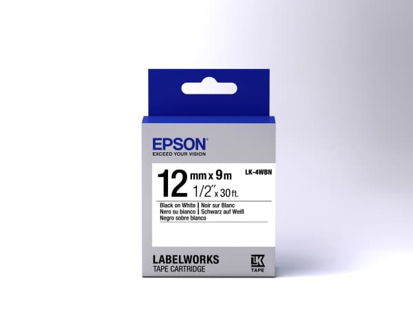 Epson LabelWorks LK-4WBN - Svart på hvitt - Rull (1,2 cm x 9 m) 1 kassett(er) merketape - for LabelWorks LW-1000, 300, 400, 600, 700, 900, K400, Z700