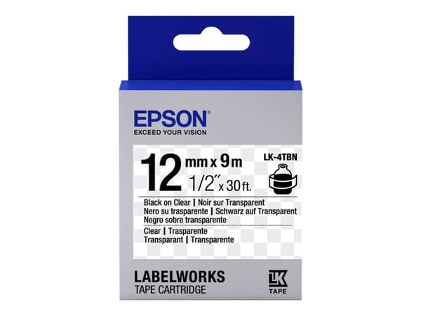 Epson LabelWorks LK-4TBN - Svart på transparent - Rull (1,2 cm x 9 m) 1 kassett(er) merketape - for LabelWorks LW-1000, 300, 400, 600, 700, 900, K400