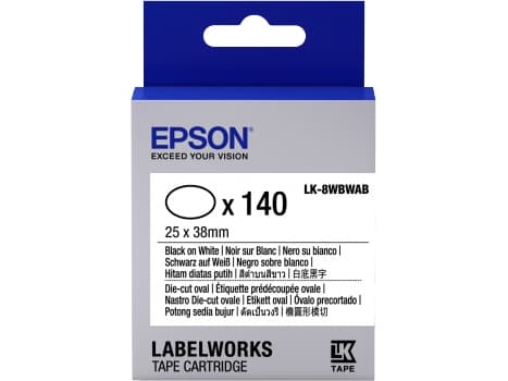 Epson LabelWorks LK-8WBWAB - Svart på vitt - 25 x 38 mm 140 etikett (er) (1 rulle/rullar x 140) ovala matrisskurna etiketter - för LabelWorks LW-1000