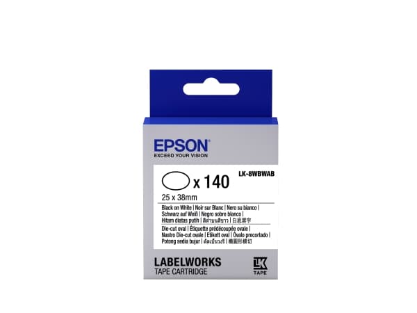 Epson LabelWorks LK-8WBWAB - Svart på vitt - 25 x 38 mm 140 etikett (er) (1 rulle/rullar x 140) ovala matrisskurna etiketter - för LabelWorks LW-1000