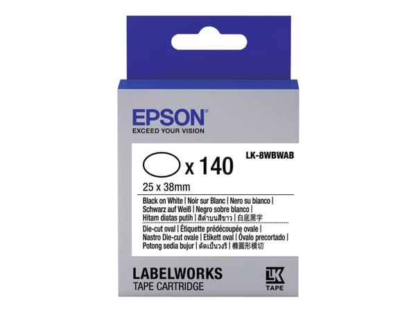 Epson LabelWorks LK-8WBWAB - Svart på vitt - 25 x 38 mm 140 etikett (er) (1 rulle/rullar x 140) ovala matrisskurna etiketter - för LabelWorks LW-1000