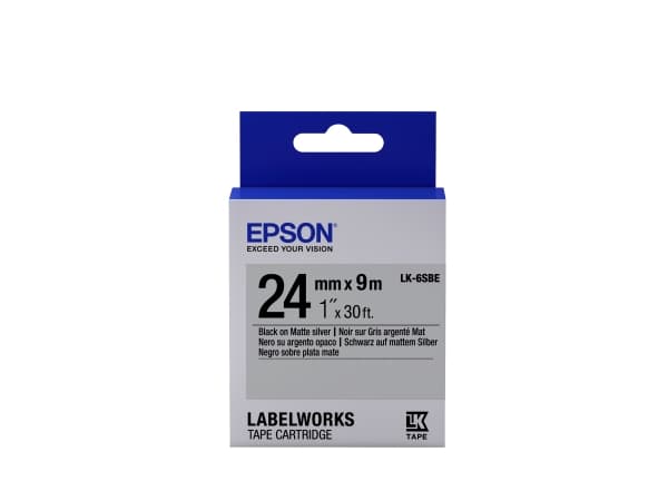 Epson LabelWorks LK-6SBE - Svart på matt sølv - Rull (2,4 cm x 9 m) 1 kassett(er) merketape - for LabelWorks LW-1000, LW-600, LW-700, LW-900, LW-Z500