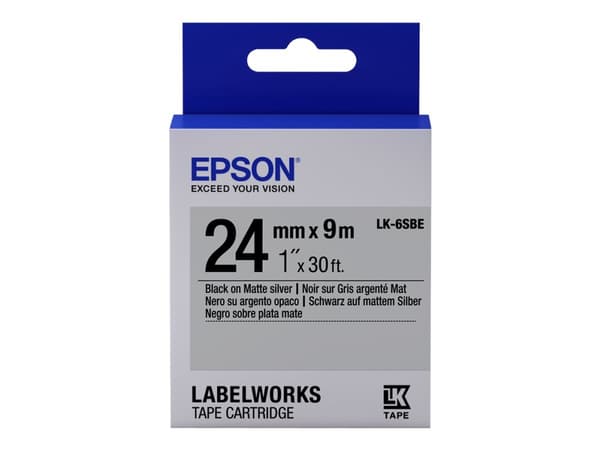 Epson LabelWorks LK-6SBE - Svart på matt sølv - Rull (2,4 cm x 9 m) 1 kassett(er) merketape - for LabelWorks LW-1000, LW-600, LW-700, LW-900, LW-Z500