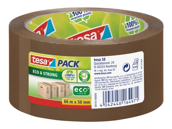 Pakettiteippi, Tesapack Eco &amp; Strong, PIR PP, 50 mm x 66 m, ruskea