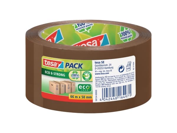 Pakettiteippi, Tesapack Eco &amp; Strong, PIR PP, 50 mm x 66 m, ruskea