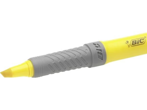 Overstregningspen BIC Highlighter Grip gul med skrå spids - (12 stk.)