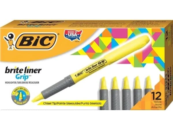 Overstregningspen BIC Highlighter Grip gul med skrå spids - (12 stk.)