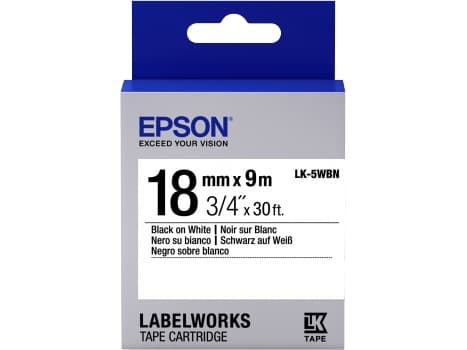 Epson LabelWorks LK-5WBN - Svart på vitt - Rulle (1,8 cm x 9 m) 1 kassett(er) etiketttejp - för LabelWorks LW-1000, 400, 600, 700, 900, K400, Z5000,