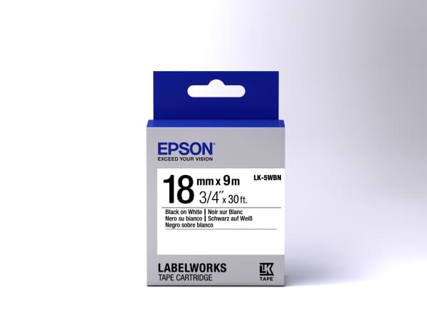 Epson LabelWorks LK-5WBN - Svart på vitt - Rulle (1,8 cm x 9 m) 1 kassett(er) etiketttejp - för LabelWorks LW-1000, 400, 600, 700, 900, K400, Z5000,