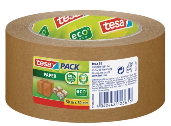 Pakkausteippi Tesa 57180, paperi, 50 mm x 50 m, ruskea, 1 rullaa