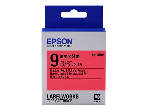 Epson LabelWorks LK-3RBP - Svart på rødt - Rull (0,9 cm x 9 m) 1 kassett(er) merketape - for LabelWorks LW-1000, 300, 400, 600, 700, 900, K400, Z5000