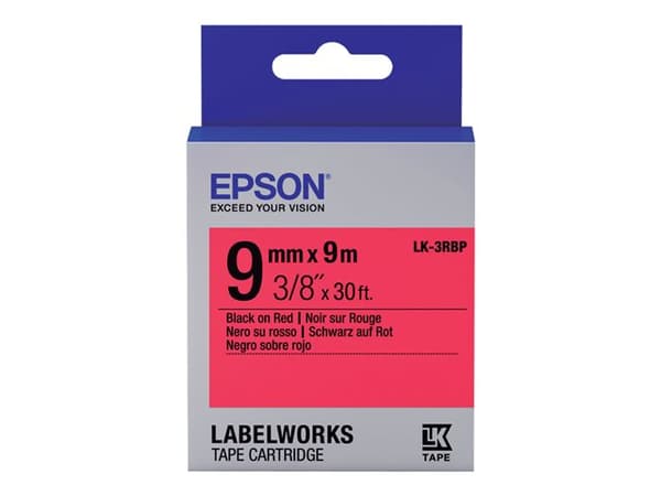 Epson LabelWorks LK-3RBP - Svart på rødt - Rull (0,9 cm x 9 m) 1 kassett(er) merketape - for LabelWorks LW-1000, 300, 400, 600, 700, 900, K400, Z5000