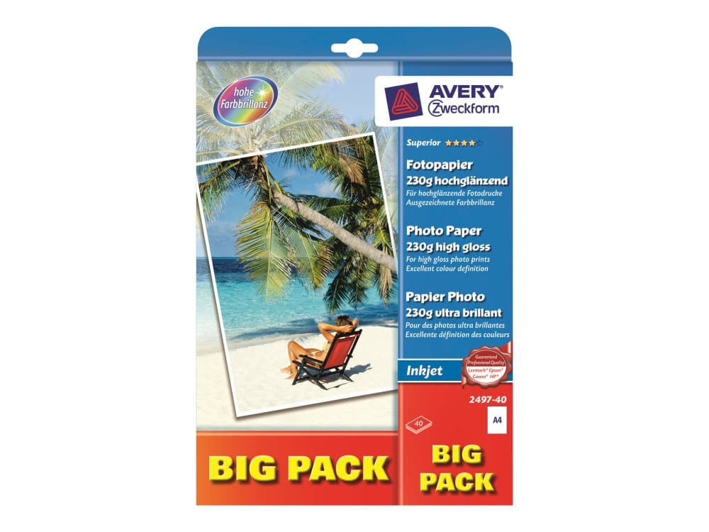 Avery Zweckform Superior Inkjet Photo Paper 2497 - Högblank - vit - A4 (210 x 297 mm) - 230 g/m² - 40 ark fotopapper