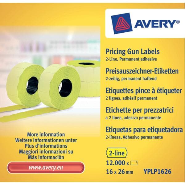 Avery YPLP1626, Gul, Prislapp, Permanent, papper, 26 mm, 16 mm