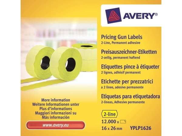 Avery YPLP1626, Gul, Prislapp, Permanent, papper, 26 mm, 16 mm