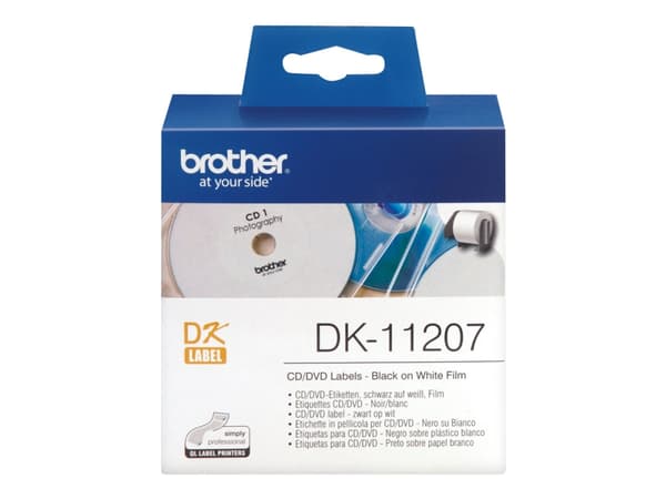 Brother DK-11207 - Svart på hvitt - 100) CD/DVD etiketter - for Brother QL-1050, 1060, 1110, 500, 550, 560, 570, 580, 600, 650, 700, 710, 720, 820