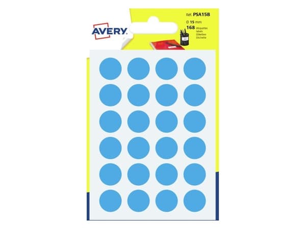 Avery PSA15B, Blå, Rund, Permanent, 1,5 cm, 8 cm, 10 cm