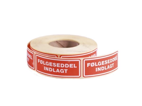 Etiketter "Følgeseddel Indlagt" 24x64,6 mm selvklæbende - (500 stk. pr./rulle)