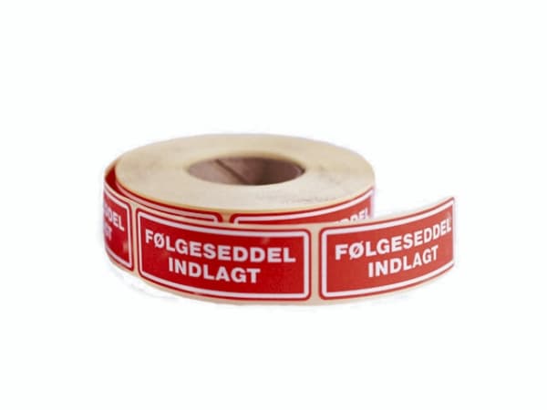 Etiketter "Følgeseddel Indlagt" 24x64,6 mm selvklæbende - (500 stk. pr./rulle)