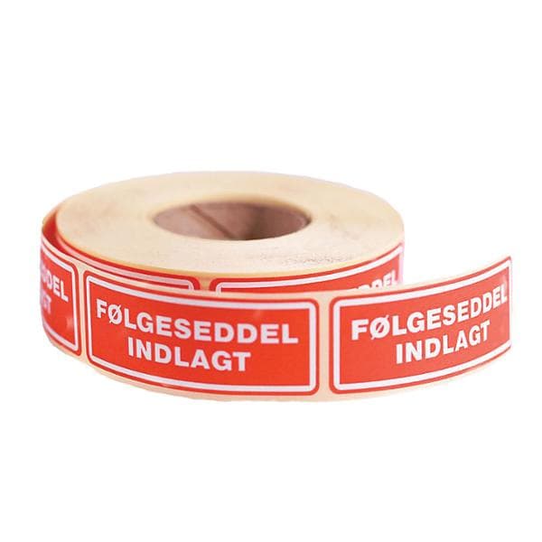 Etiketter "Følgeseddel Indlagt" 24x64,6 mm selvklæbende - (500 stk. pr./rulle)