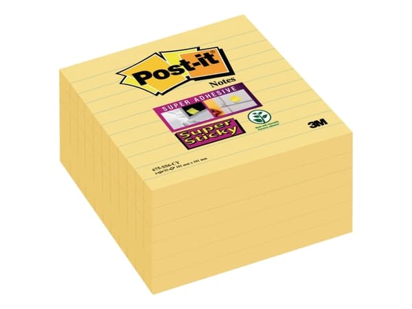 Post-it® Super Sticky Large Notes, Canary Yellow™, 6 linj. blokke, 101mm x 101mm