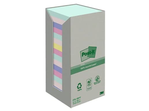 Post-it 654-1RPT - Anteckningar - 76 x 76 mm - 1600 ark (16 x 100) - blå, grön, ljusgrön, grå