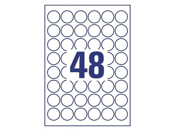 Avery L4716REV-20, Valkoinen, Ympyrä, Irroitettava, A4, Polyesteri, Matta