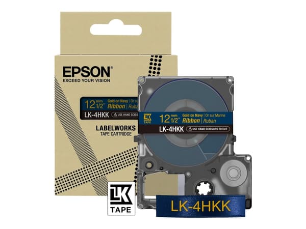 Epson LabelWorks LK-4HKK - Sateng - gull på marineblå - Rull (1,2 cm x 5 m) 1 kassett(er) båndtape - for LabelWorks LW-1000, 300, 400, 600, 700, 900,