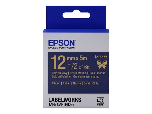 Epson LabelWorks LK-4HKK - Sateng - gull på marineblå - Rull (1,2 cm x 5 m) 1 kassett(er) båndtape - for LabelWorks LW-1000, 300, 400, 600, 700, 900,