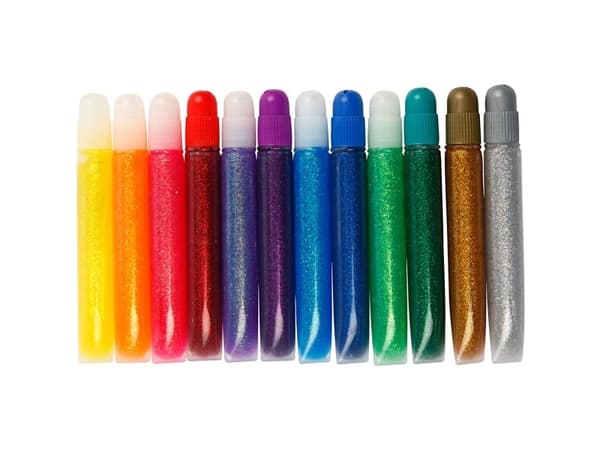 Glitter-liima, 12 kpl 10 ml:n putkiloita eri väreissä