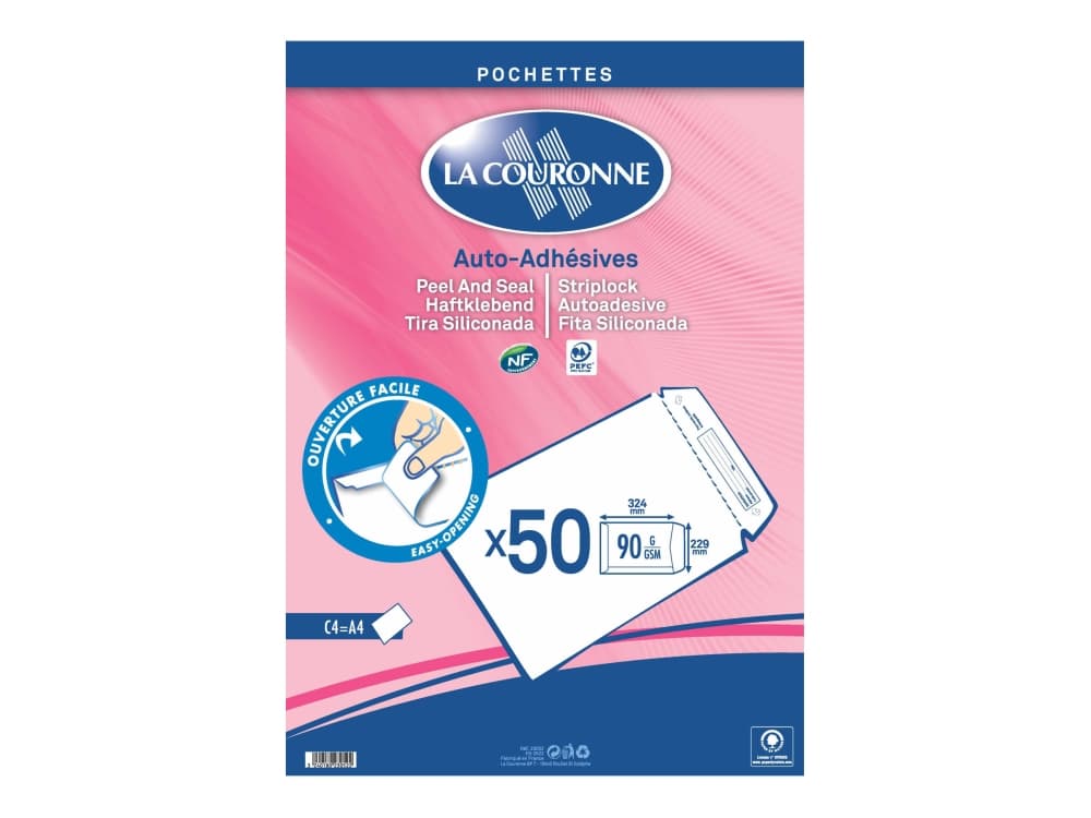 La Couronne - Konvolutt - International C4 (229 x 324 mm) - åpen side - selvklebende (Peel & Seal) - pakke av 50