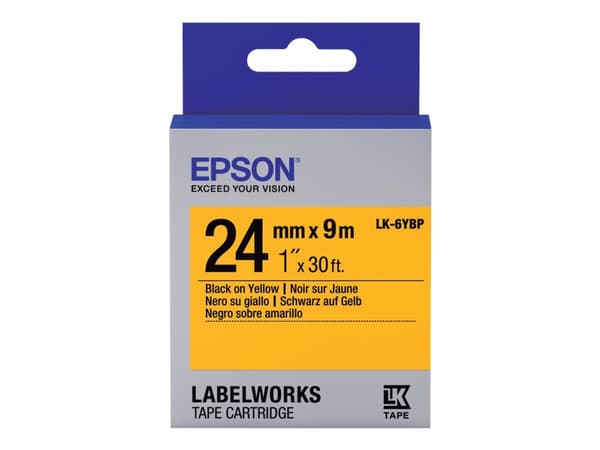 Epson LabelWorks LK-6YBP - Svart på gult - Rull (2,4 cm x 9 m) 1 kassett(er) merketape - for LabelWorks LW-1000, LW-600, LW-700, LW-900, LW-Z5000, LW