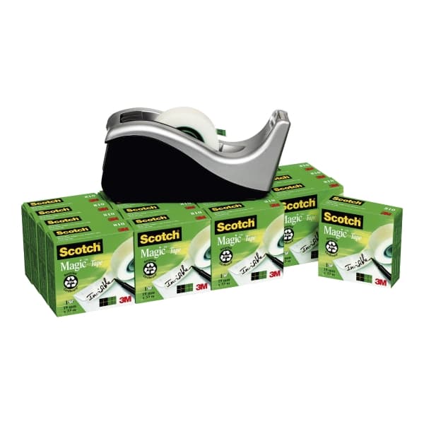 Tape, Scotch Magic, usynlig tape, inkl. dispenser, 10 ruller, 19 mm x 33 m
