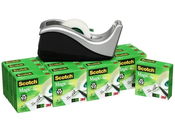 Tape, Scotch Magic, usynlig tape, inkl. dispenser, 10 ruller, 19 mm x 33 m