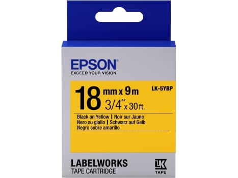 Epson LabelWorks LK-5YBP - Svart på gult - Rull (1,8 cm x 9 m) 1 kassett(er) merketape - for LabelWorks LW-1000, 400, 600, 700, 900, K400, Z5000, Z50