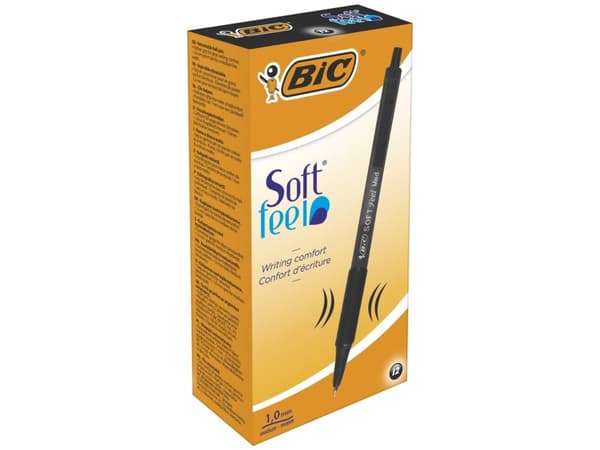 Kuglepen BIC Soft Feel sort - med klikmekanisme - (12 stk.)