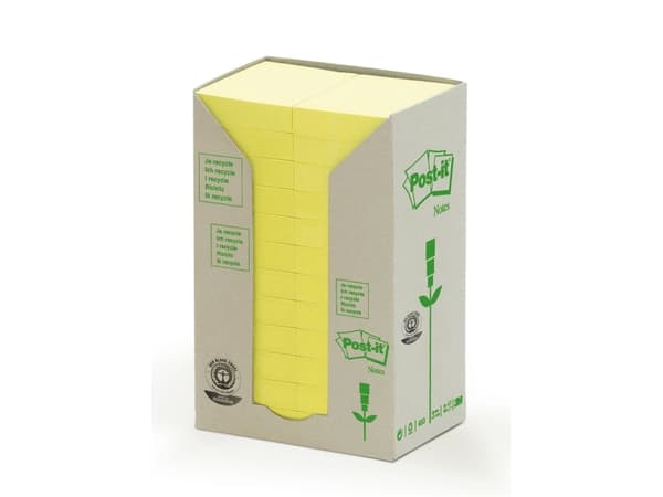 Post-it® Recycled Notes, Canary Yellow™, 24 blokke, 38 mm x 51 mm