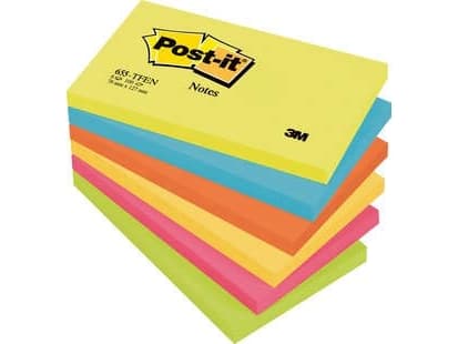 Post-it® Notes Energetic-farver, 6 blokke, 76 mm x 127 mm, 100 ark pr. blok