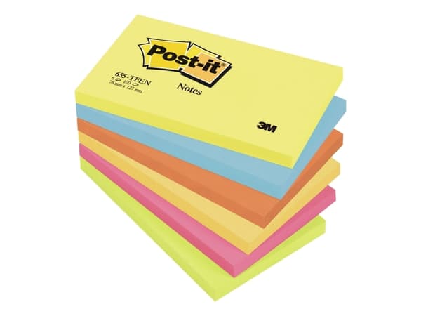 Post-it® Notes Energetic-farver, 6 blokke, 76 mm x 127 mm, 100 ark pr. blok