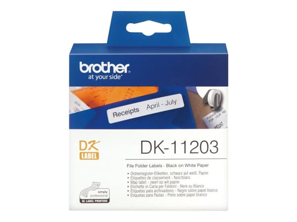 Brother DK-11203 - Svart på hvitt - 17 x 87 mm 300 etikett(er) (1 rull(er) x 300) filmappeetiketter - for Brother QL-1050, 1060, 1110, 500, 550, 560,