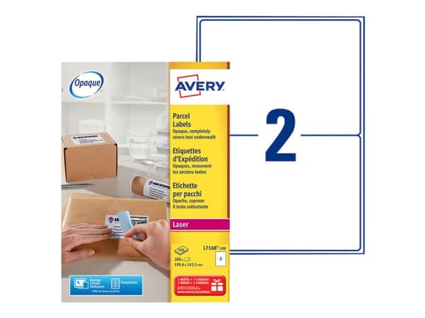 Shippingetiketter, Avery L7168-100, 199,6 x 143,5 mm, 2 pr. ark, 100 ark
