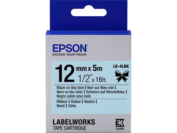 Epson LabelWorks LK-4LBK - Svart på himmelblå - Rull (1,2 cm x 5 m) 1 kassett(er) merketape - for LabelWorks Cable and Wiring Kit, LW-1000, 600, 700,