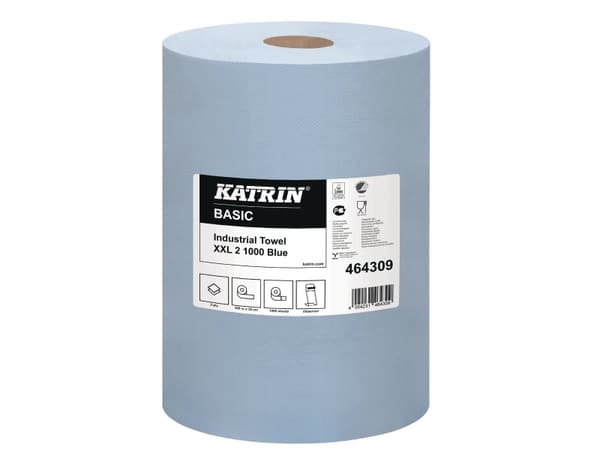 Aftørringsrulle Industri Katrin XXL 2-lag Ø29cm B38cmxL360m Mix Blå,2 rl x 360 m/krt