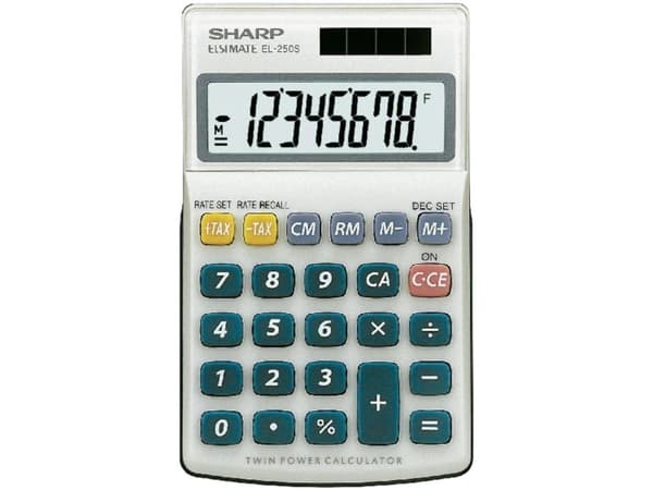 Sharp EL-250S, Ficka, Grundläggande, 8 siffror, Solar, Silver