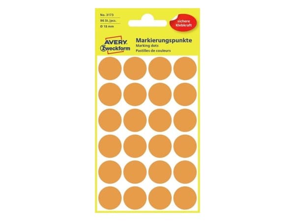 Etiket Avery neon orange Ø18mm 3173 96stk/pak - (96 stk.)