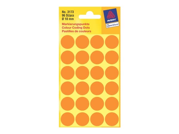 Etiket Avery neon orange Ø18mm 3173 96stk/pak - (96 stk.)