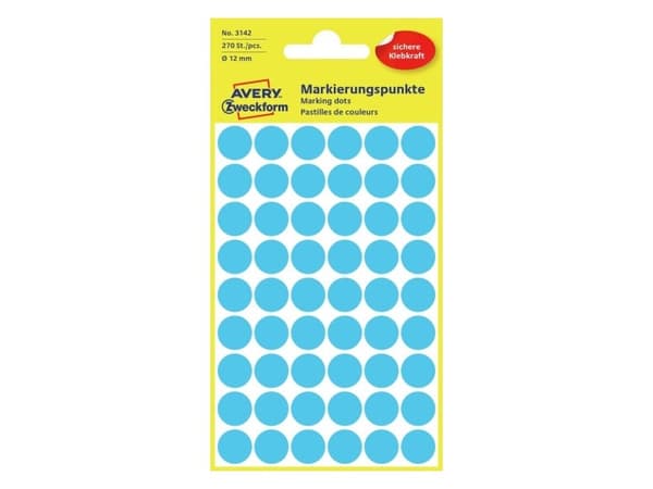 Avery Zweckform Colour Coding Dots 3142 - Papir - permanet adhesiv - blå - 12 mm rund 270 stk merkelapper