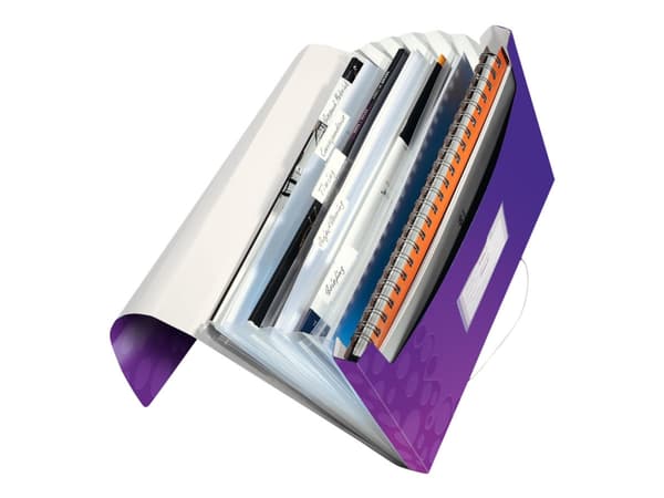 Leitz WOW - Dokumentmappe - kan utvides - 6 rom - 6 deler - for A4 (210 x 297 mm) - med fliker - metallisk purpur