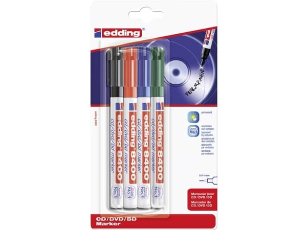 Edding CD/DVD/BD Marker 4-8400-4-1999 CD/DVD-marker Sorteret (farvevalg ikke mulig) 0.5 mm, 1 mm N/A